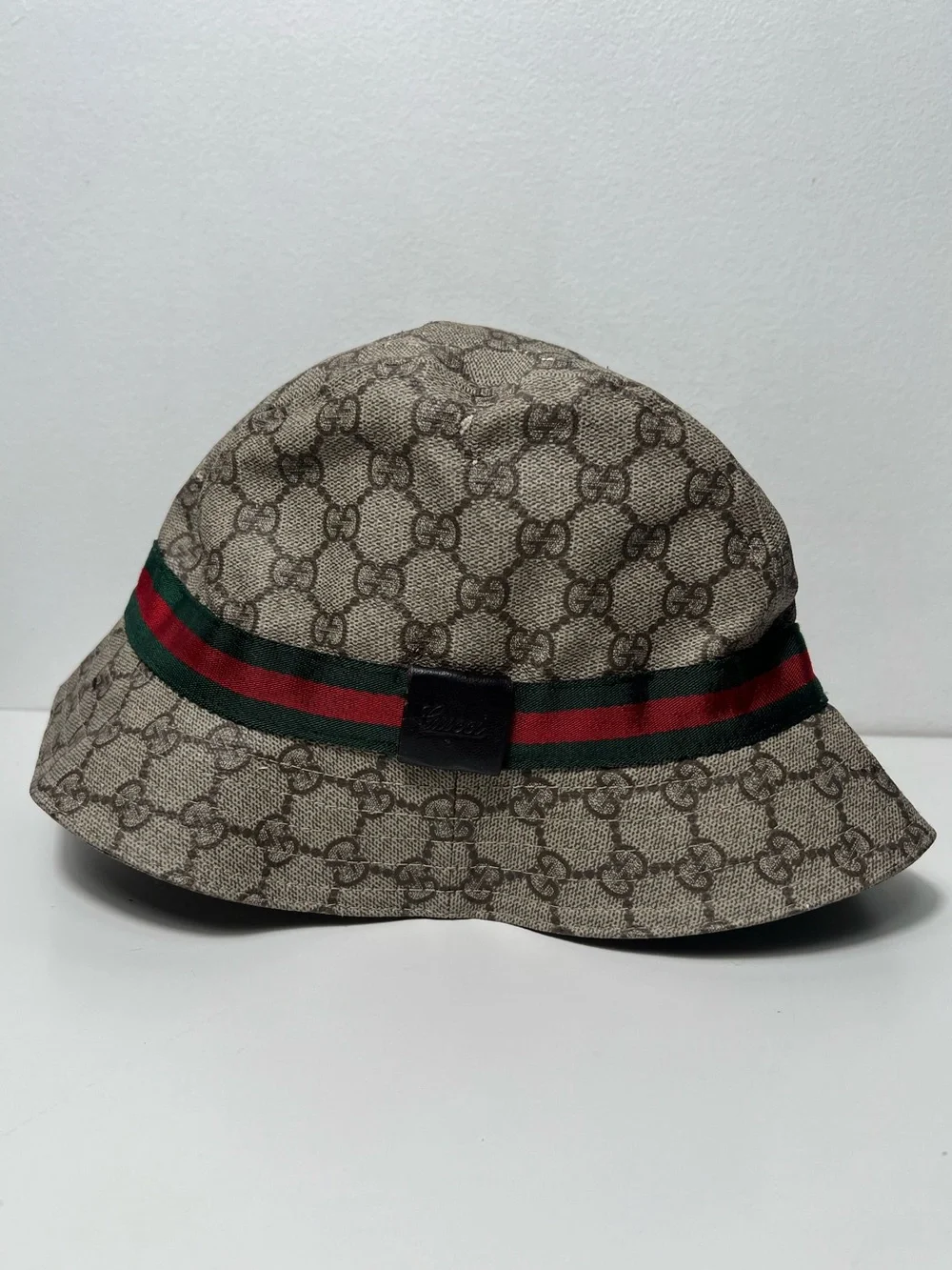 Gucci GG Supreme Monogram Logo Canvas Web Stripe Bucket Hat